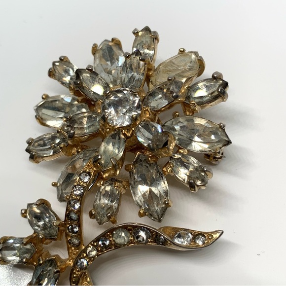 Vintage Original Eisenberg Goldtone Clear Rhinestone Flower Brooch - Picture 6 of 6